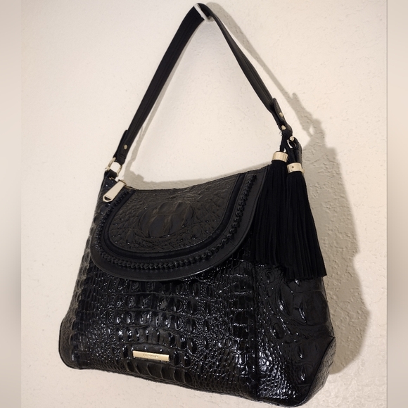 Brahmin Weslynn Black Crocodile-Embossed Shoulder Bag - Picture 8 of 16